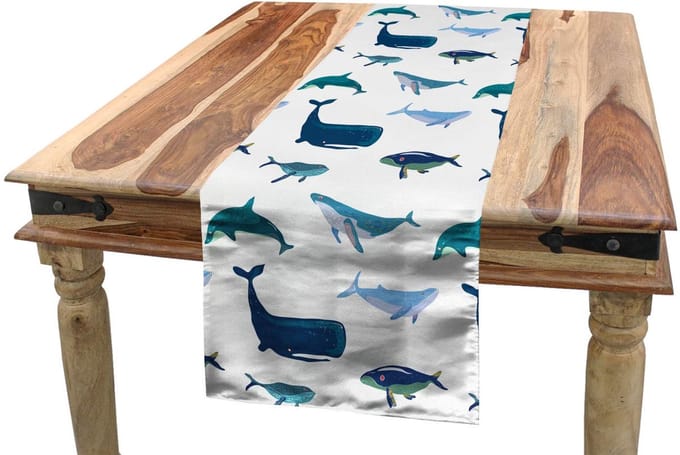 ABAKUHAUS Tafelloper – 40x180 cm – Donkerblauw/Wit, Digitale afdruk