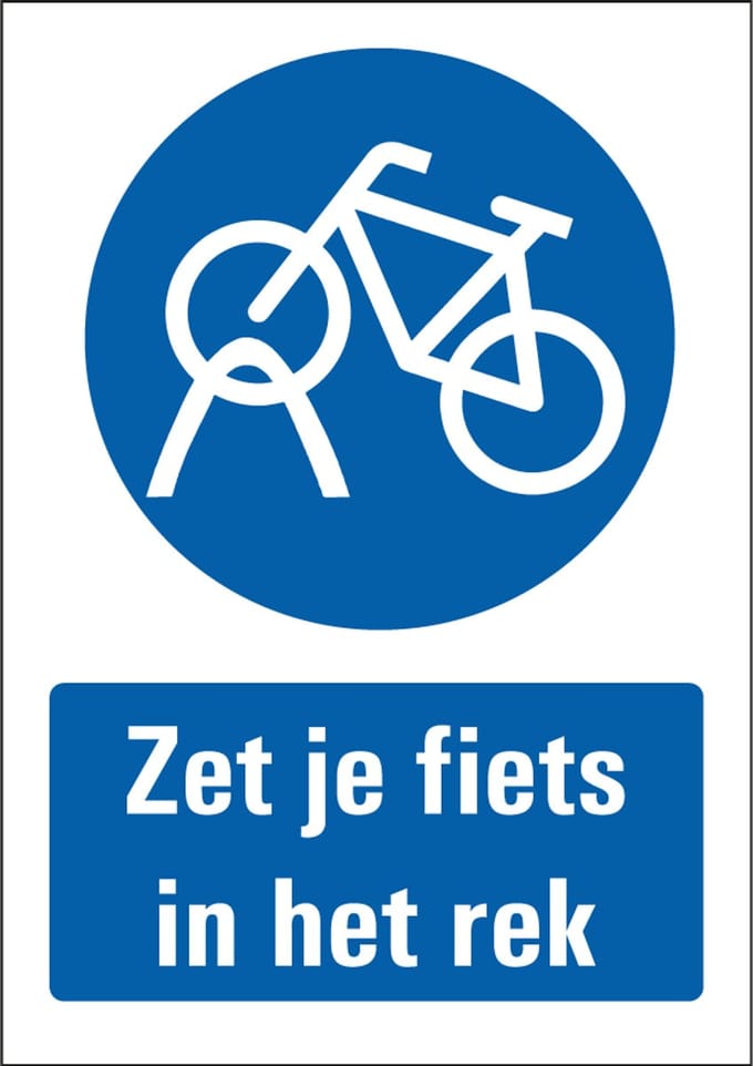 Fiets in rek plaatsen bord - kunststof 148 x 210 mm