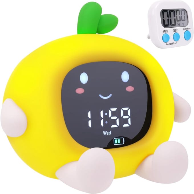 White-Label® Kinderwekker - Digitale Wekker Slaapkamer - Slaaptrainer Kinderen - Geel