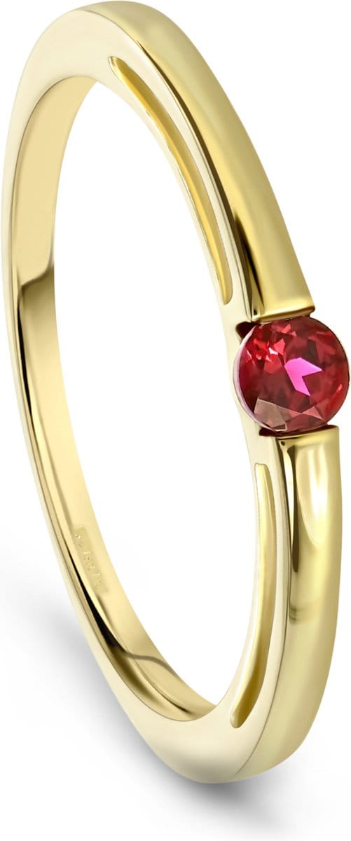 Miore Pure Ring Dames - 14 Karaat Goud - Met een Rode Robijn - Handgemaakt - Maat 60