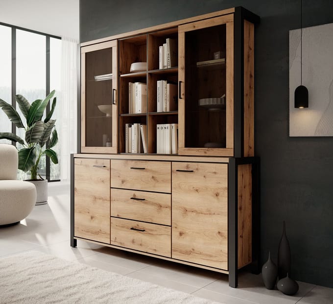 Meubella - Buffetkast Acapulco - Eiken - Zwart - 180 cm