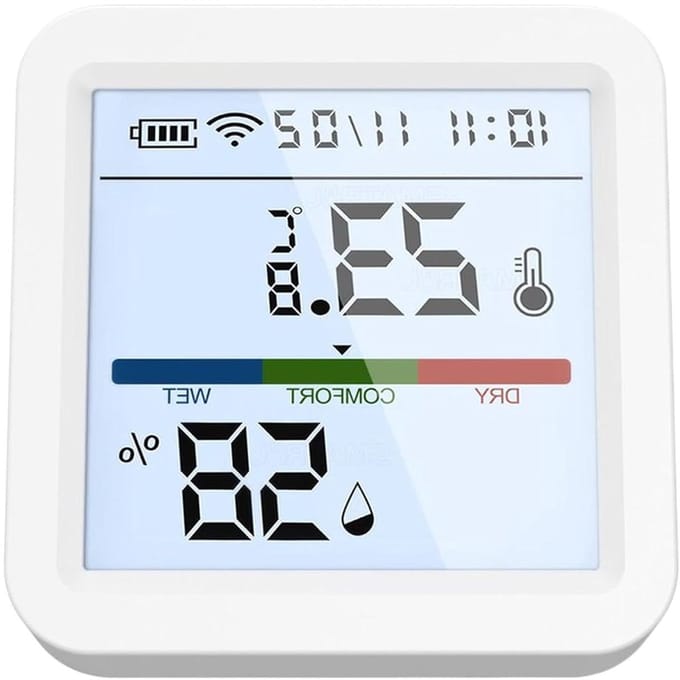 Vochtsensor - Temperatuurmeter - Luchtkwaliteit Monitoren - Dubbele modus zonder gateway - 5.6 x 5.6 cm - Wit