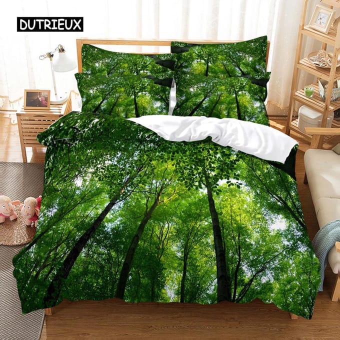 Woods Beddengoed Set Dekbedovertrek Set 3d Beddengoed Digitale Print Bedlinnen Queen Size Beddengoed Set Mode Design AU Single(140x210cm)