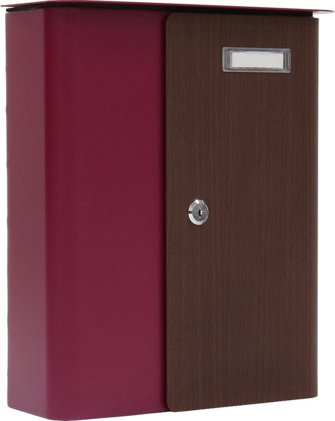 Rottner Brievenbus Splashy Bordeaux Rood met Houtlook Deur - 35,7x29,5x10cm