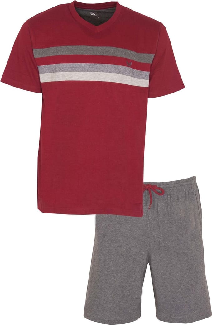 MEQ Heren Shortama - Pyjama Set - V Hals - Grijs - Maat S