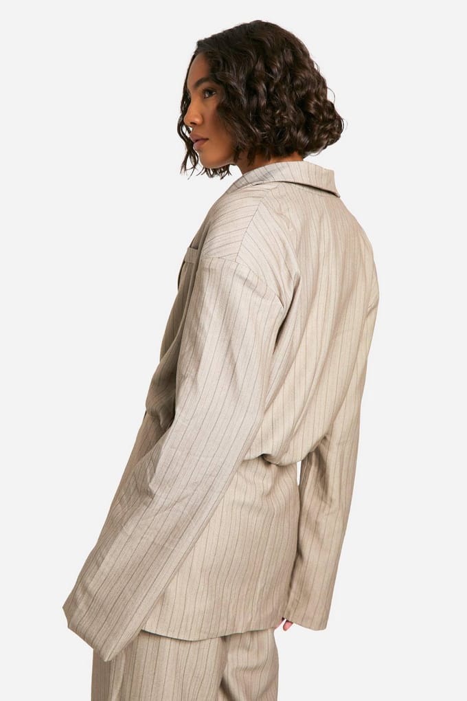 boohoo Dames Lange, getailleerde jas met ingetogen taille | Steen | Maat: 44
