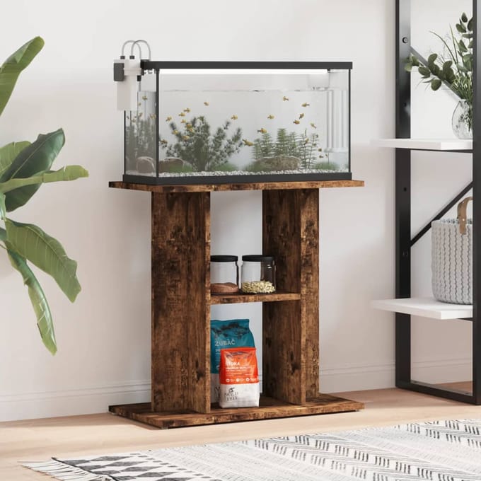 vidaXL - Aquariumstandaard - Gerookt - Eikenhout - 60x30x60 - cm - Bewerkt - Hout