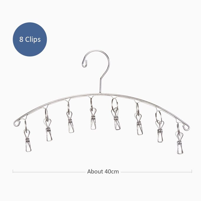 Cintre à vêtements 8 Clips en acier inoxydable, pinces à linge coupe-vent, séchage des vêtements 8 clip drying rack argenté