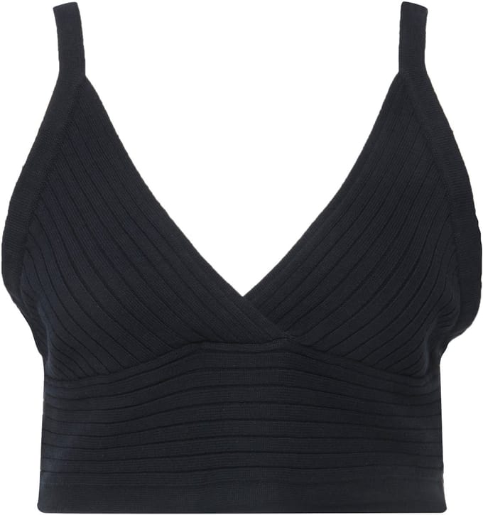 Ulla Popken - Dames - beha-top ribbreisel V-hals biologisch katoen - Marine - Maat 50+