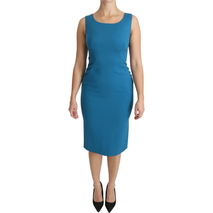 Dolce & Gabbana Dames Blauwe Bodycon Sheath Knielange Wollen Jurk