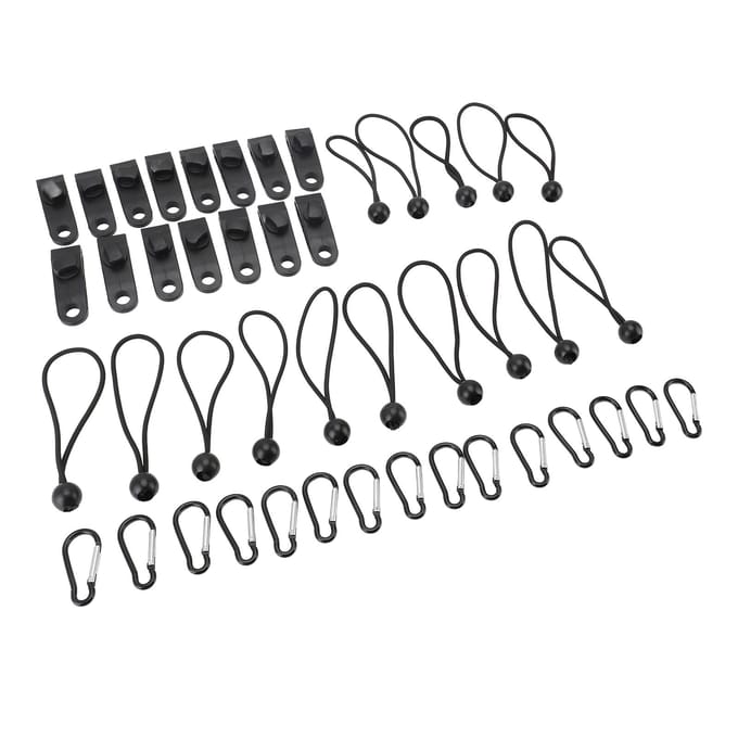 45 Stuks Zwarte Zeilklemmen Set met Haken en Elastieken Sterke Grip voor Camping Voertuigen gray