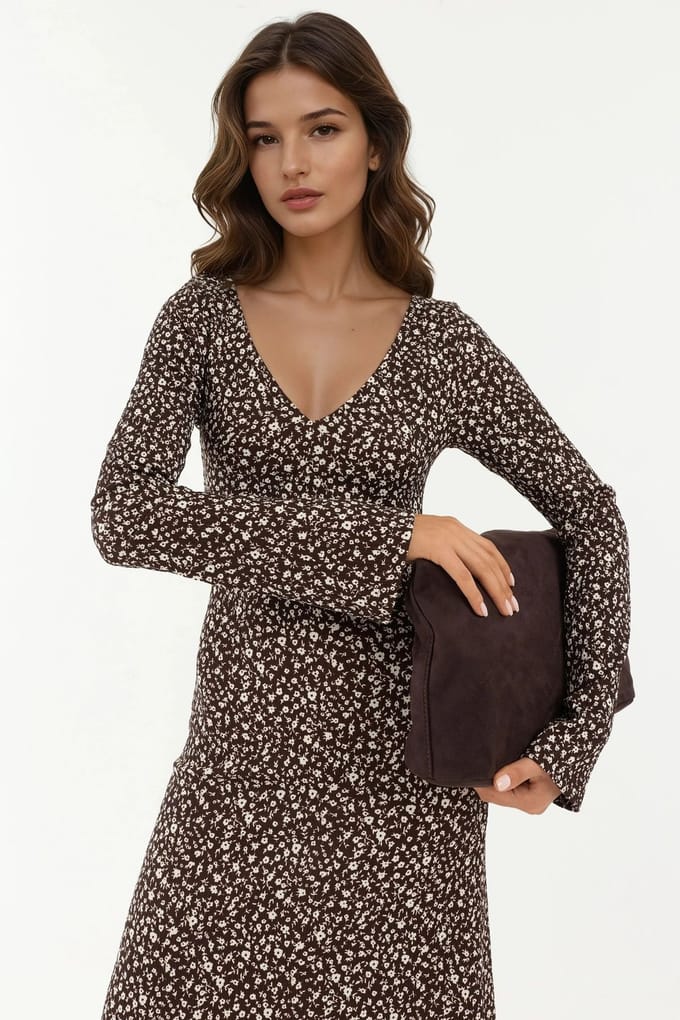 Elegante Bloemenprint V-hals Bodycon Maxidress
