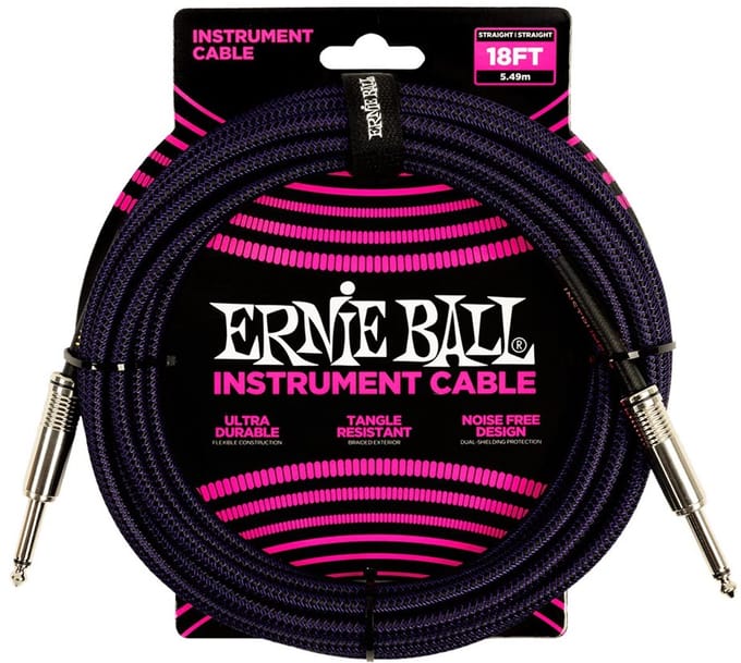 Ernie Ball 6395 braided instrument cable paars 5.5m