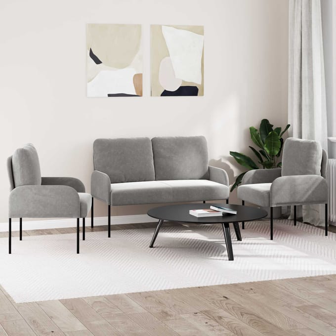 vidaXL - Sofa-Sets - 3 - st - Lichtgrijs - Multiplex