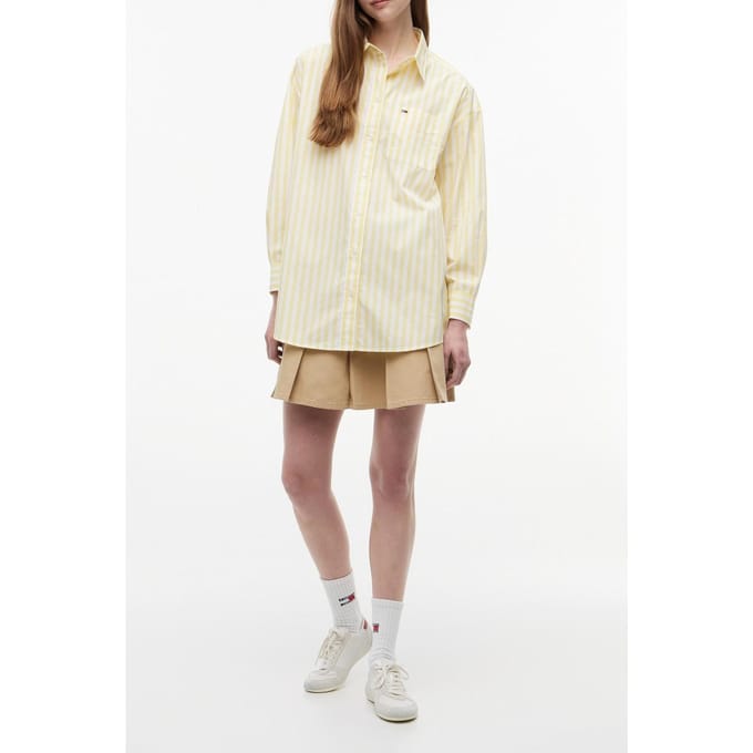 Tommy Hilfiger Oversized Essential Crew Citronella/stripe Größe: S | Business hemden Outlet | Damen | Braun