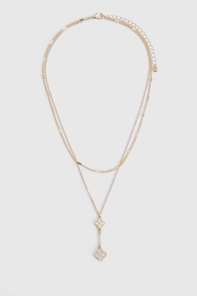 boohoo Dames Email Bloem Detail Drop Gelaagde Ketting | Goud