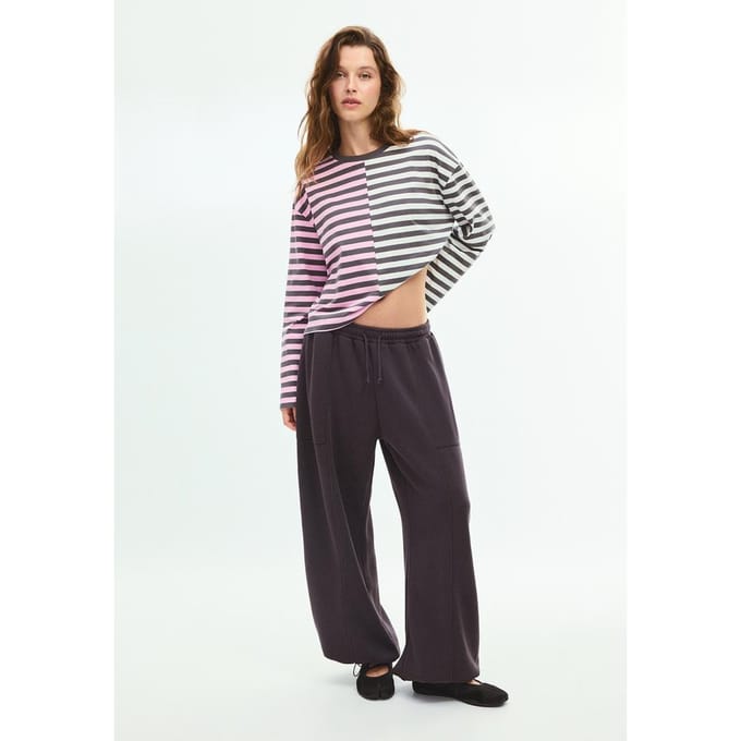 Stradivarius Gestreept T-shirt met lange mouwen  Grijs S