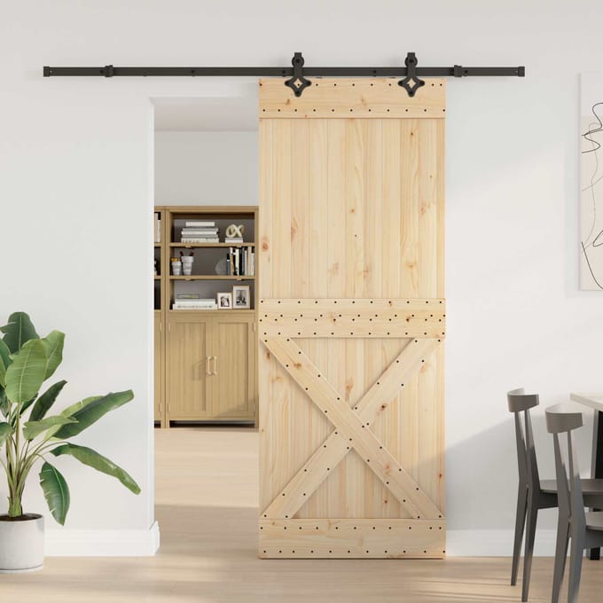 vidaXL - Schuifdeur - NARVIK - Naturel - en - Zwart - 90 - x - 210 - cm - (213,5 - cm)