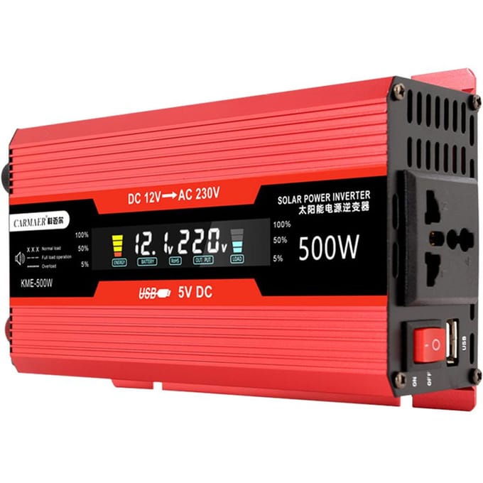 Onduleur de puissance de voiture 1200W, 12V à 220V AC, convertisseur solaire LCD, onde sinusoïdale modifiée numérique 500W(220V) black