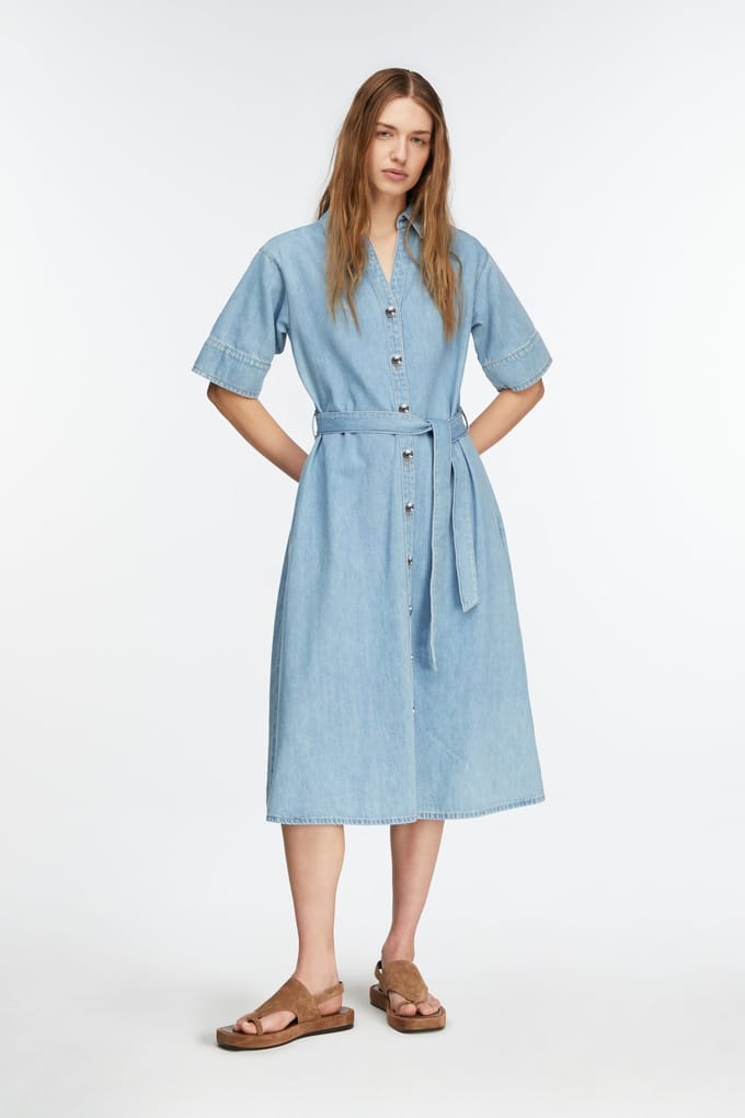 comma - female - Lyocell denim midi overhemdjurk met afneembare riem
