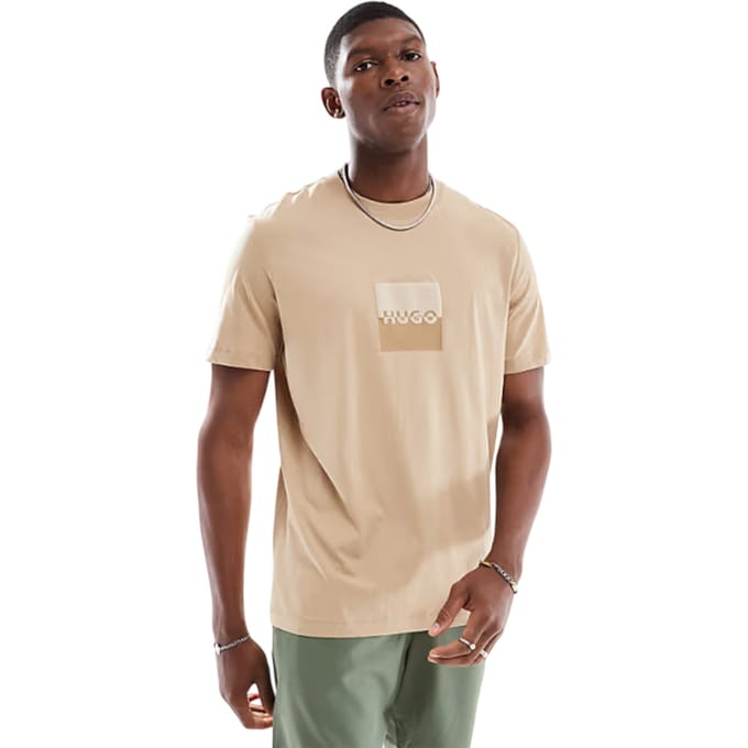 Hugo Heren Dusplit Tonaal Logo T-Shirt (Zand)