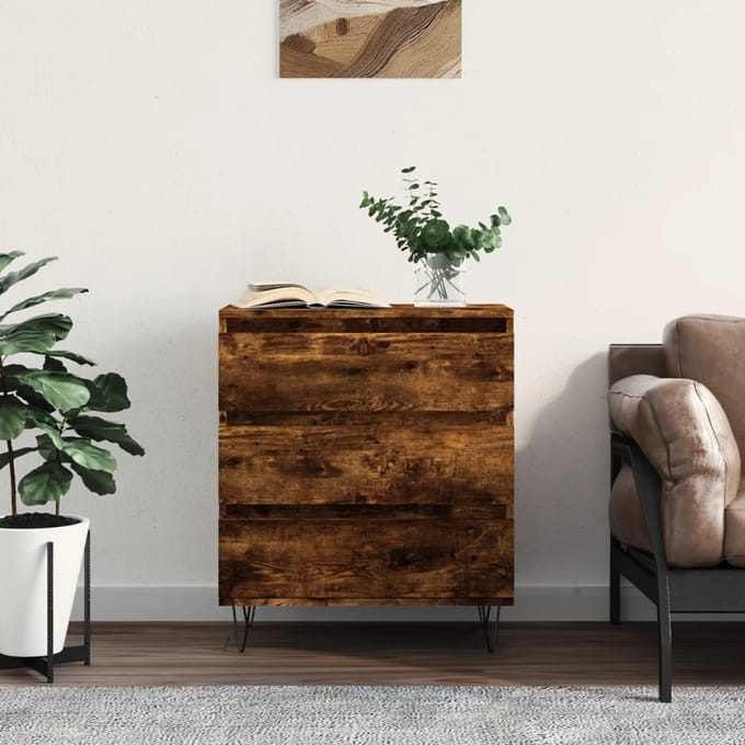 vidaXL - Dressoir - 60x35x70 - cm - bewerkt - hout - gerookt - eikenkleurig