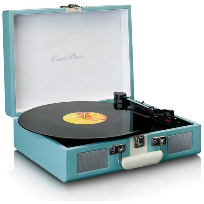 Classic Phono Retro Platenspeler - Vinyl Koffer met Bluetooth - Auto-stop - TT-110BUWH - Blauw Wit