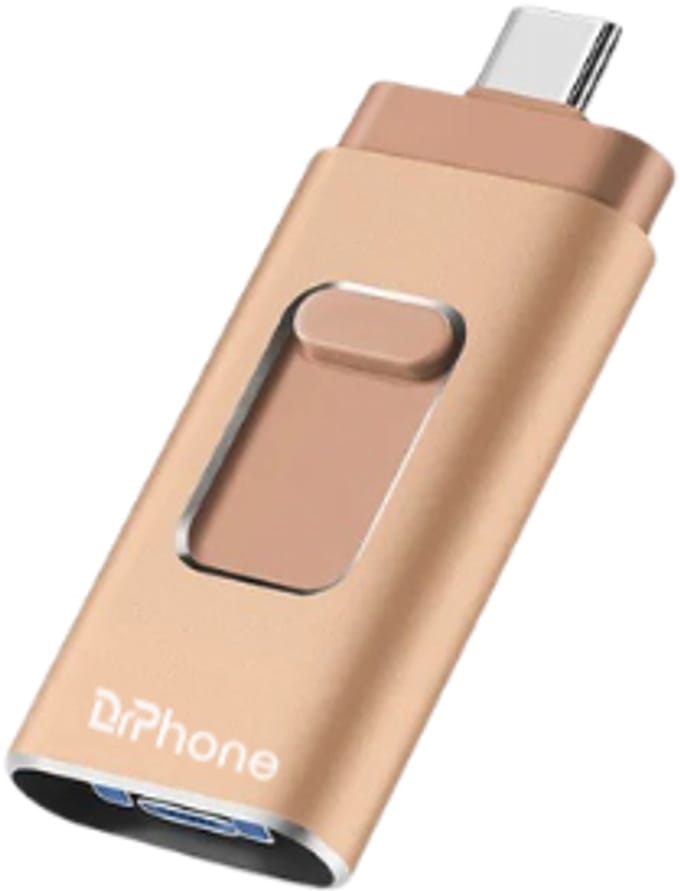 DrPhone EasyDrive - 128GB - 4 In 1 Flashdrive - OTG USB 3.0 + USB-C + Micro USB + Lightning iPhone - Android - Goud