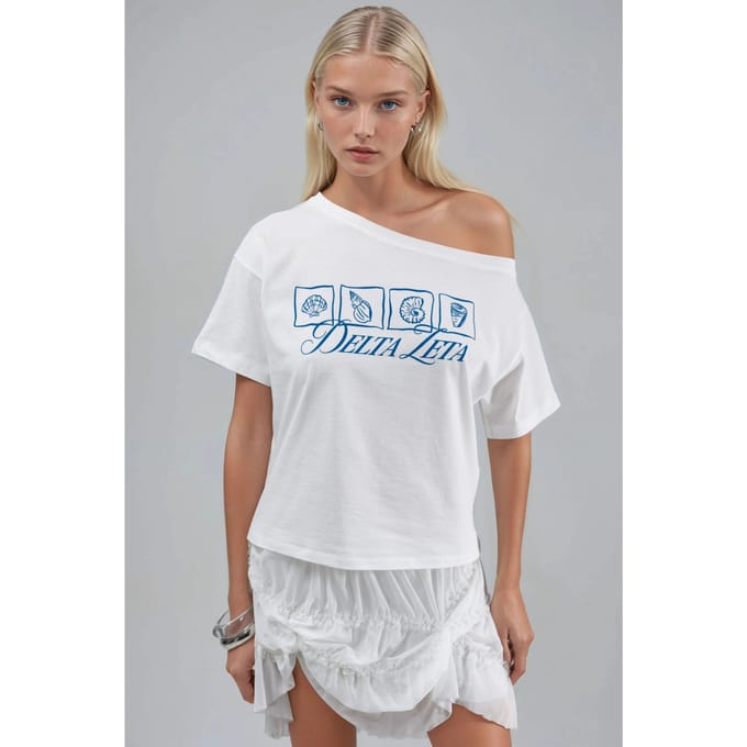 Geprinte Bootneck Eén-Schouder T-shirt