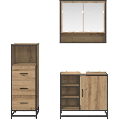 vidaXL - Badkamermeubel - Set - 3 - st - Artisan - Eiken - Bewerkt - hout