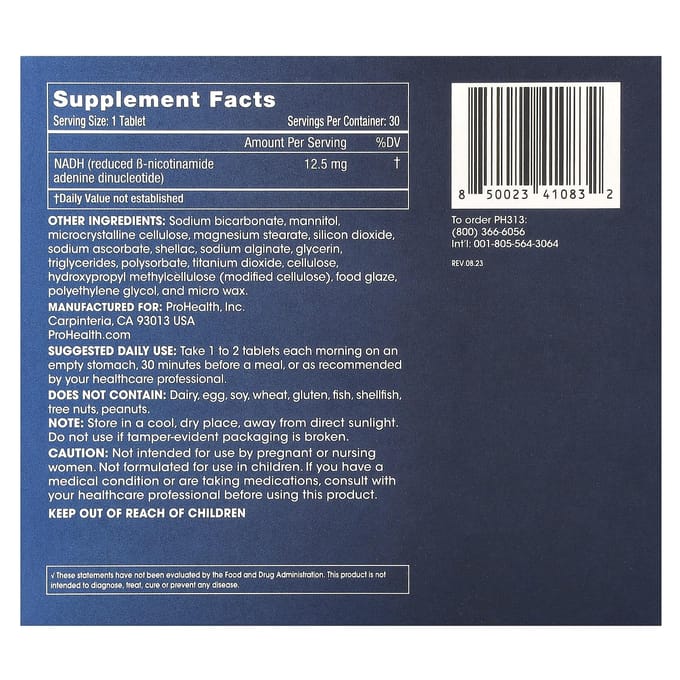 ProHealth Longevity, Énergie NADH, 12,5 mg, 30 comprimés
