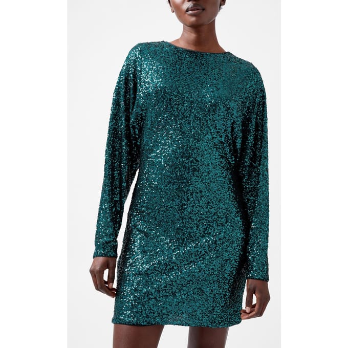 French Connection Elena Sequin Bow Back Dress Forest Taglia: 6 | Abiti Mini Outlet | Donna