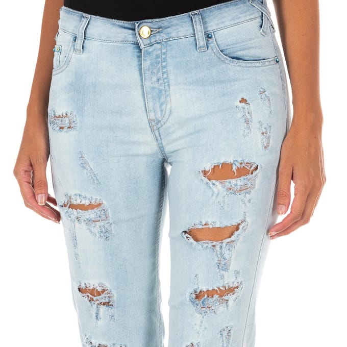 Lange denim broek met rechte zoom gesneden 10DB50255 vrouw