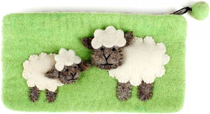 Portemonnee Schaapjes Groen Vilt - 20x11cm