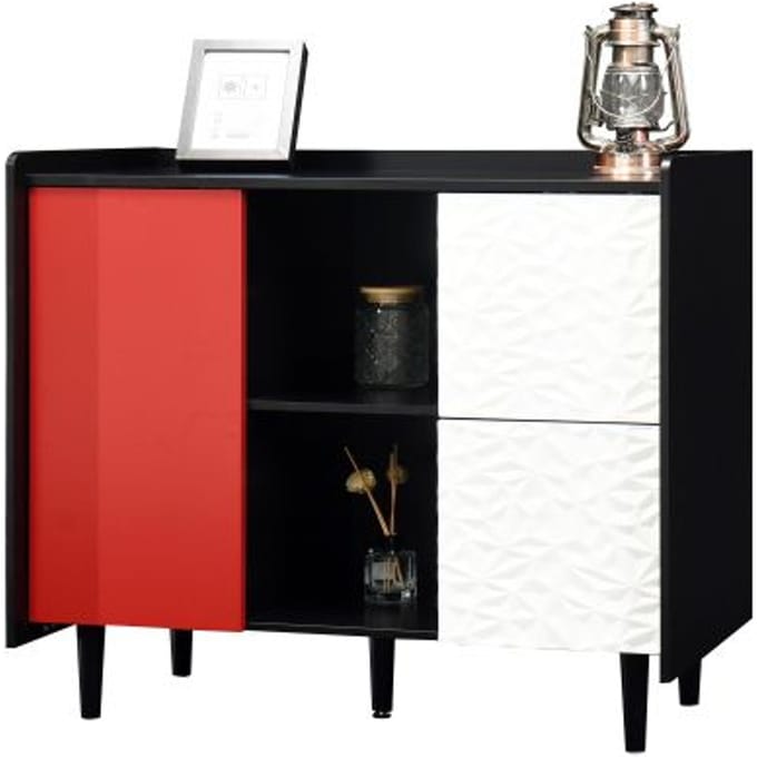Buffet / Armoire de rangement - MUVOE - 90x40x80 cm - Rouge et noir - 2 tiroirs - MDF