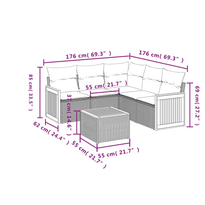 vidaXL - 6-delige - Loungeset - met - kussens - poly - rattan - beige
