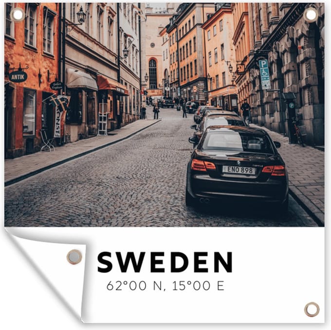 Tuindoek Zweden - Auto - Scandinavië - 100x100 cm