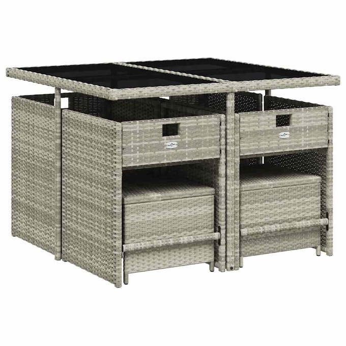 vidaXL - 9-delige - Tuinset - met - kussens - poly - rattan - lichtgrijs