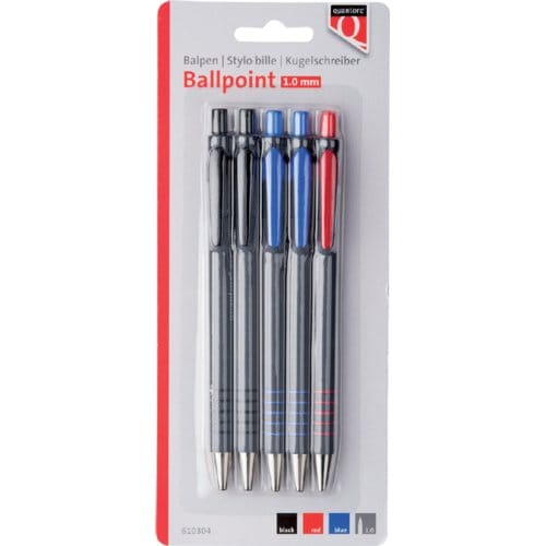 5 Quantore balpennen met rubber grip en drukknop