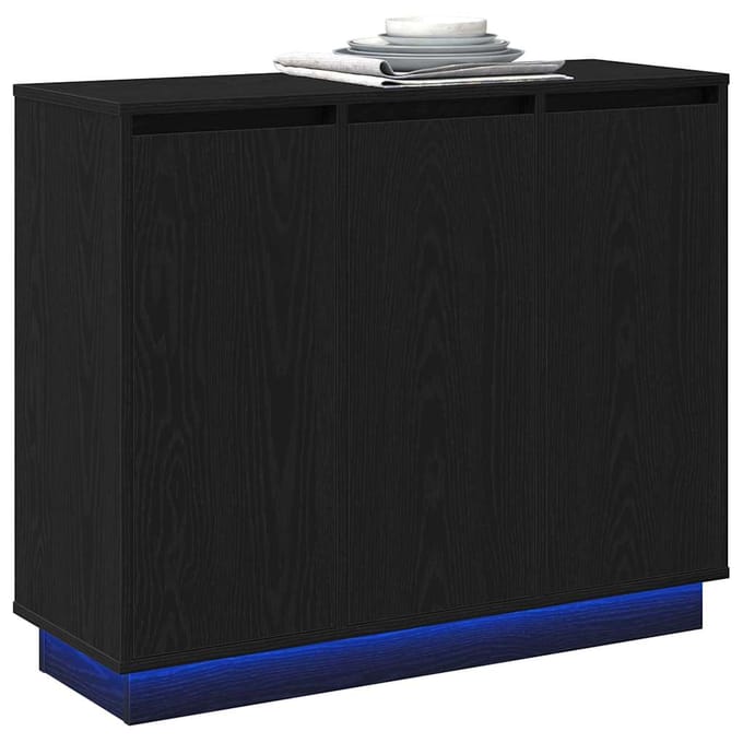 vidaXL - LED - Dressoir - Zwart - Eiken - 90 - x - 32 - x - 75 - cm - Bewerkt - hout