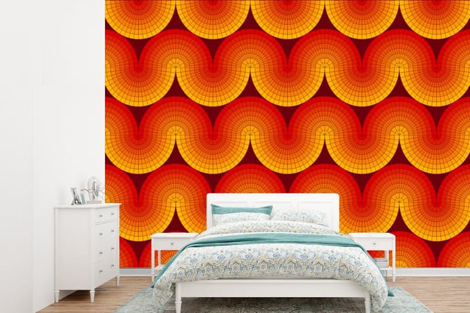 Behang - Fotobehang Design - Retro - Rood - Abstract - Breedte 385 cm x hoogte 280 cm