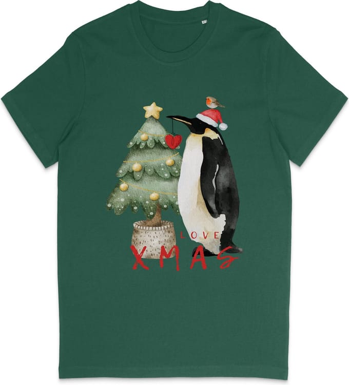 Grappig t Shirt Heren Dames - Kerst Pinguin - Groen - Maat L