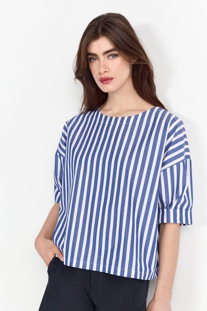 Rich & Royal Cotton Stripe Blouse Midnight Blue Größe: 42 | Blusen Outlet | Damen | Blau