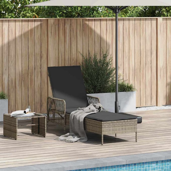 vidaXL Ligstoel Grijs en Donkergrijs 200 x 55 x 92 cm poly rattan