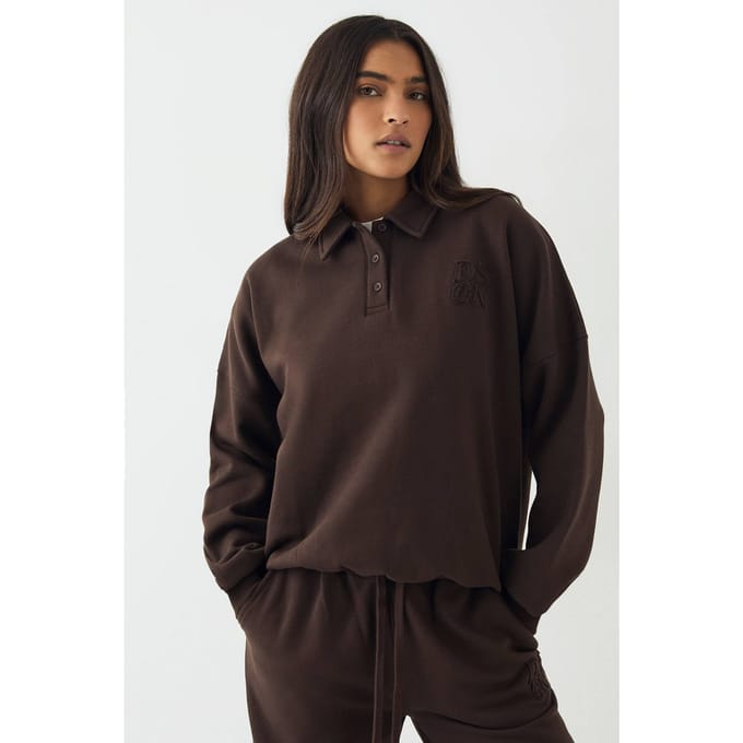 Dames DSGN Studio Sweatshirt met Kraag | Dark Chocolate | Maat: Medium