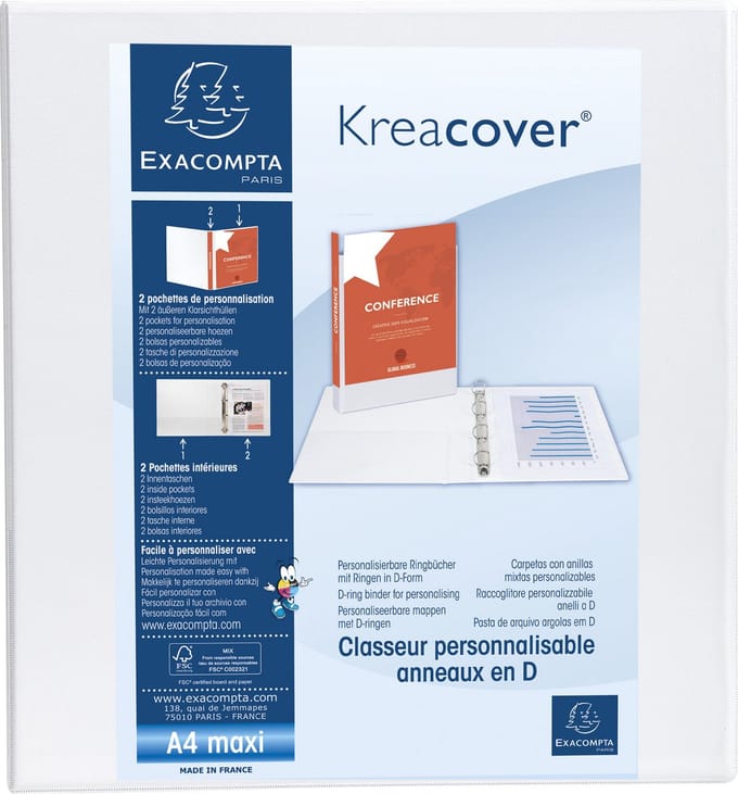 Exacompta 10x Kreacover Ringband in PP met 4 D-ringen van 60mm - A4 maxi - Wit - 51945E