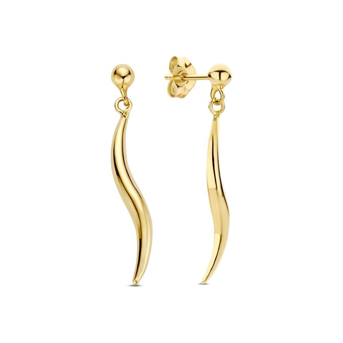 New Bling 9NBG-1023 – Gouden Oorbellen Dames – Lange Hangende Oorbellen – Golvend Design – 14K Goud – 25 mm – Cadeau voor Vrouwen