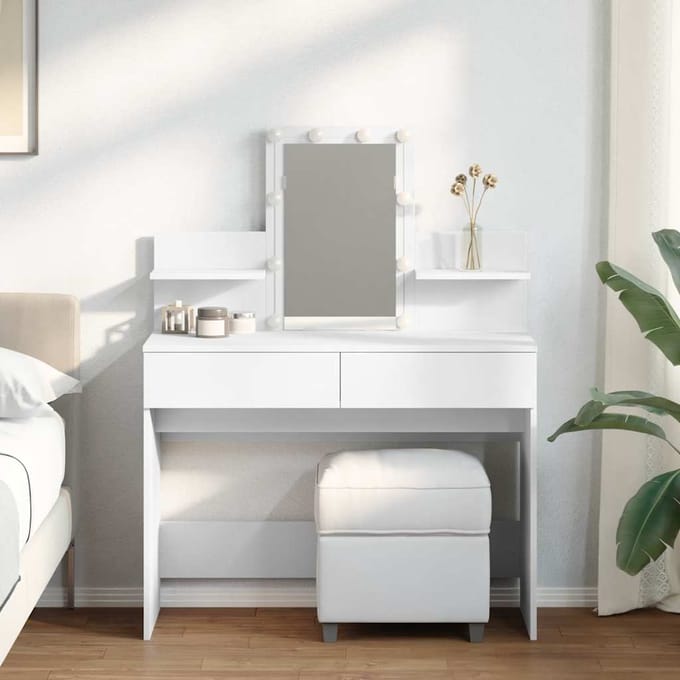 vidaXL - Kaptafel - met - LED-verlichting - 100x40x130 - cm - wit