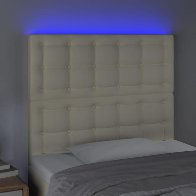 vidaXL - Hoofdbord - LED - 80x5x118/128 - cm - kunstleer - crèmekleurig