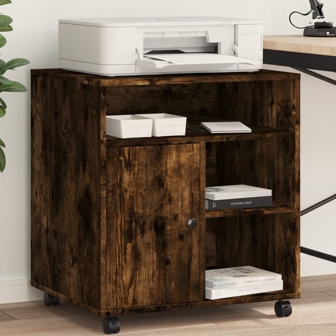 vidaXL - Printerkastje - met - wielen - 60x50x67 - cm - gerookt - eikenkleurig